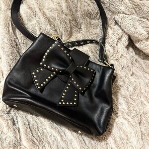 Betsey Johnson Black Studded Bow Shoulder Bag